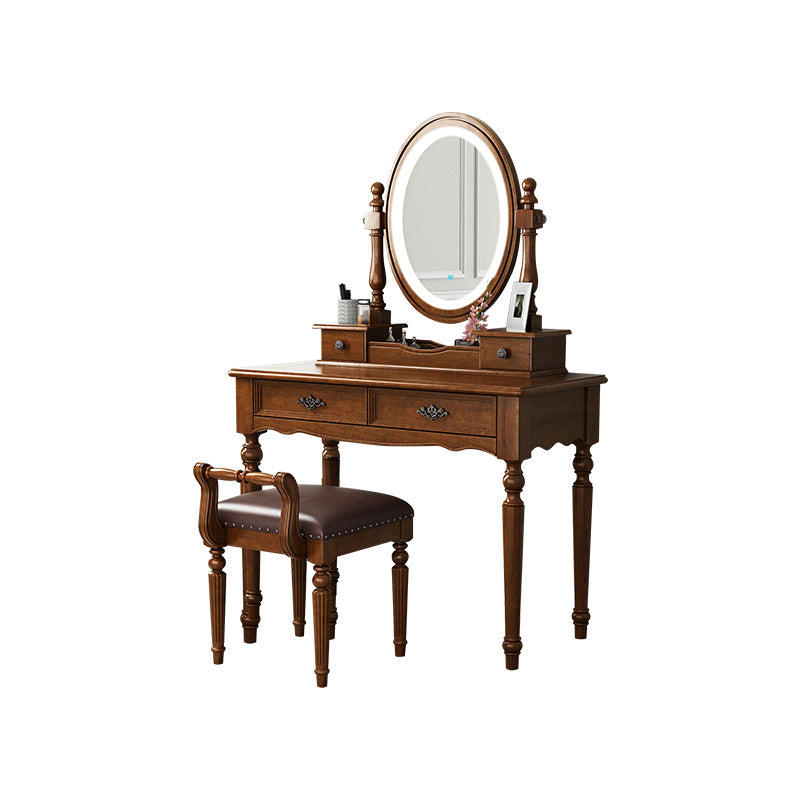 Brown Solid Wood Makeup Vanity with Drawers and Mirror Dressing Table