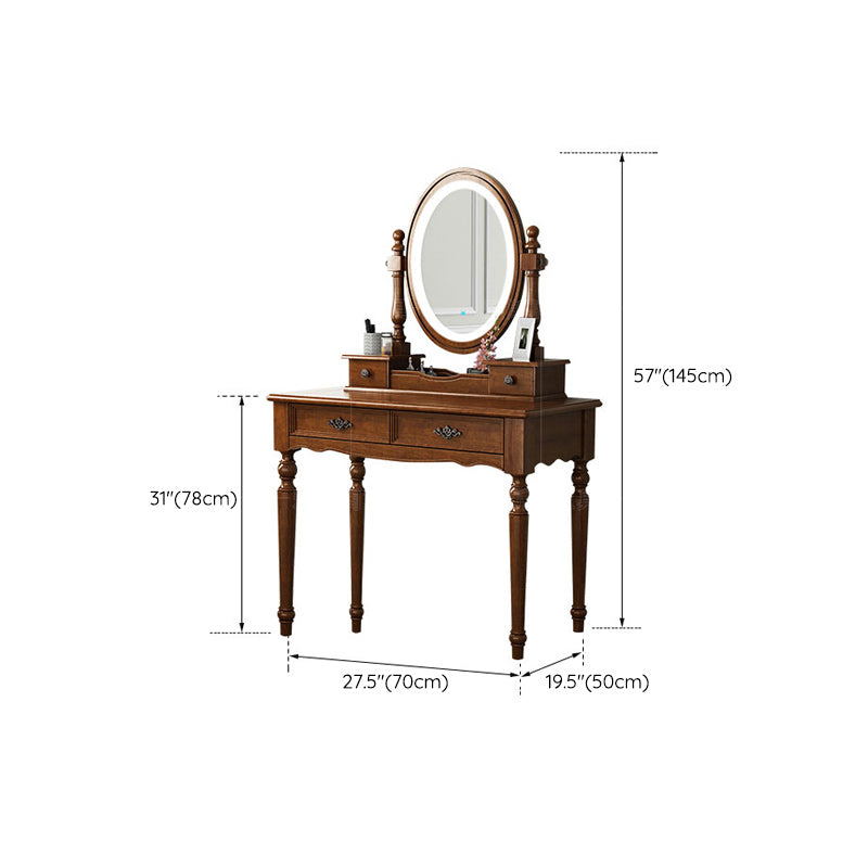 Brown Solid Wood Makeup Vanity with Drawers and Mirror Dressing Table