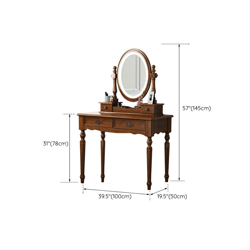Brown Solid Wood Makeup Vanity with Drawers and Mirror Dressing Table