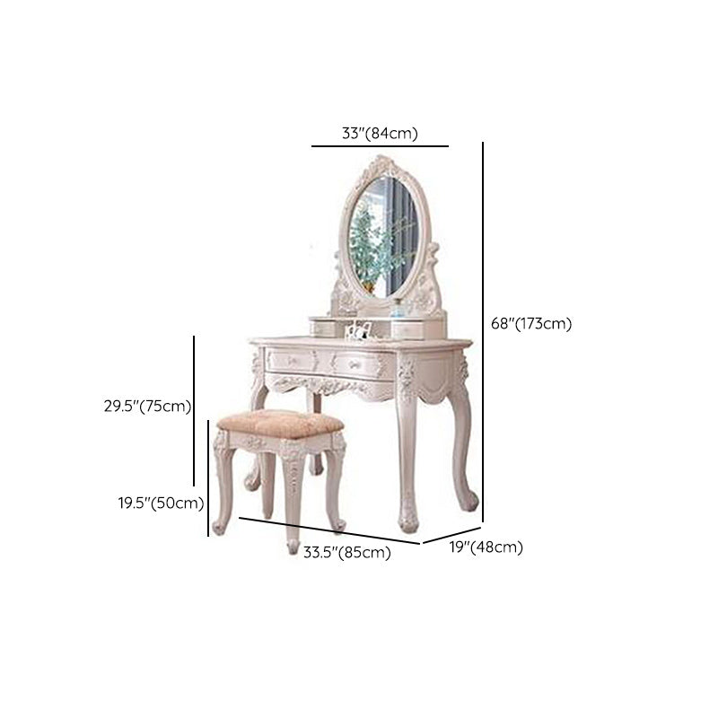 4 Drawers Makeup Table White Make up Table Stool Set Victorian Wood Vanity