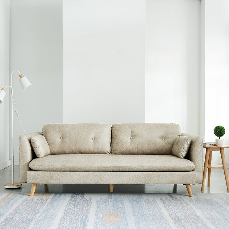 Tufted Square Arm Sofa 3-Seater Faux Leather Single Cushion Sofa