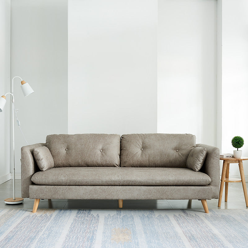 Tufted Square Arm Sofa 3-Seater Faux Leather Single Cushion Sofa