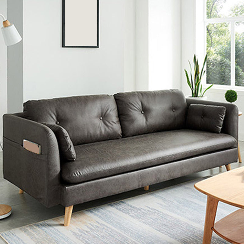 Tufted Square Arm Sofa 3-Seater Faux Leather Single Cushion Sofa
