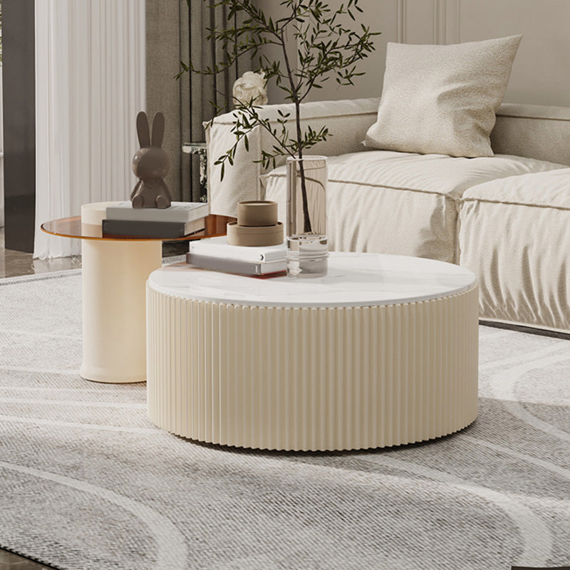 Round Slate Top Coffee Table Glam Drum Coffee Cocktail Table