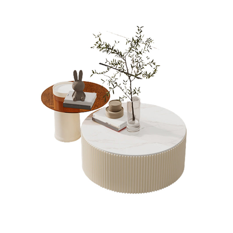Round Slate Top Coffee Table Glam Drum Coffee Cocktail Table