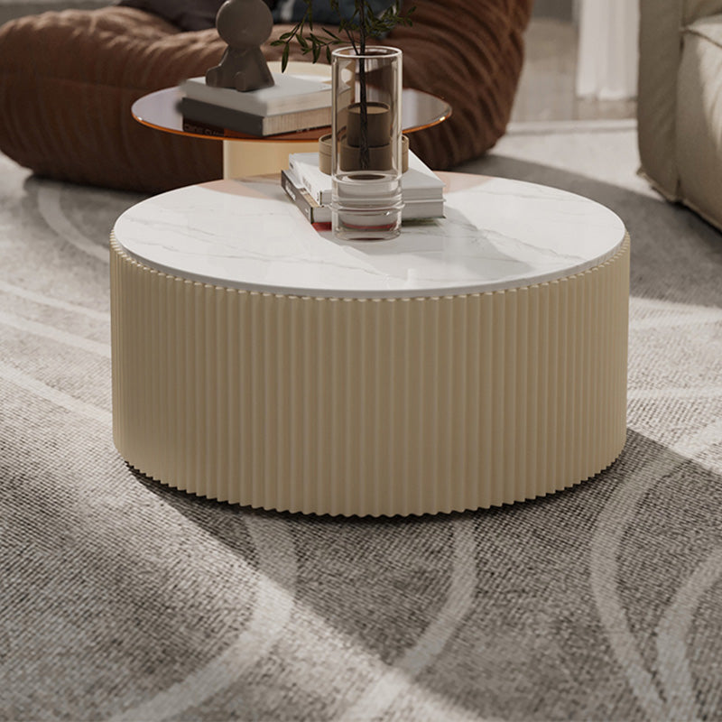 Round Slate Top Coffee Table Glam Drum Coffee Cocktail Table
