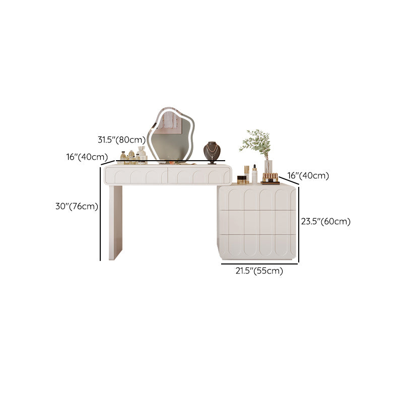 Lighted Mirror Makeup Vanity Desk in Wood Vanity Dressing Table Set for Bedroom