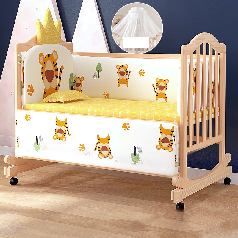 Washed Natural Wood Baby Crib Modern Nursery Crib with Casters/Wheels