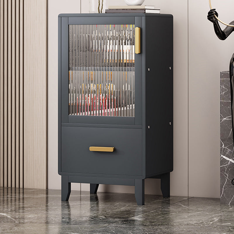 Modern Faux Wood Display Stand Glass Doors Storage Cabinet for Dining Room