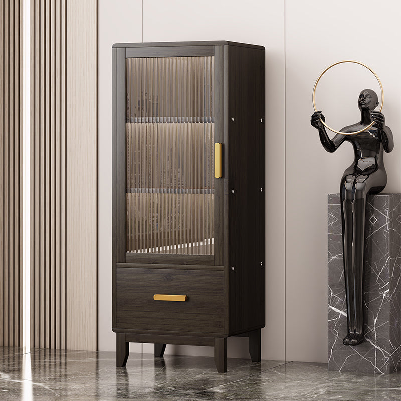 Modern Faux Wood Display Stand Glass Doors Storage Cabinet for Dining Room