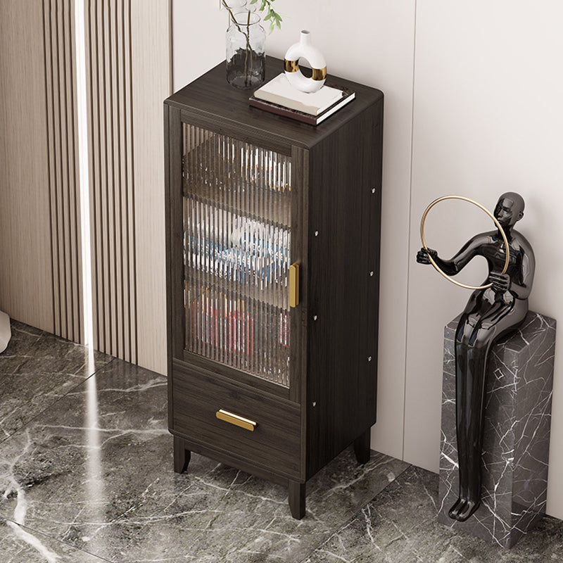 Modern Faux Wood Display Stand Glass Doors Storage Cabinet for Dining Room