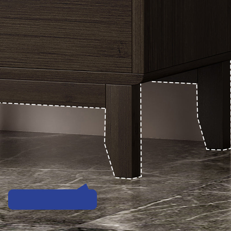 Modern Faux Wood Display Stand Glass Doors Storage Cabinet for Dining Room