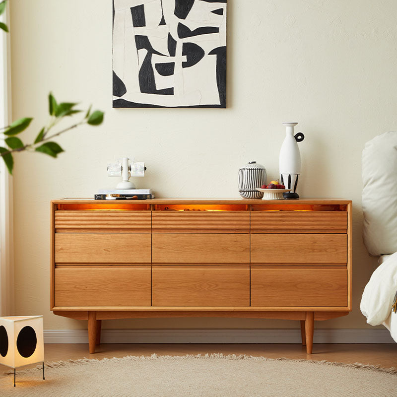 Contemporary Horizontal Double Dresser Wooden Storage Chest Dresser for Bedroom