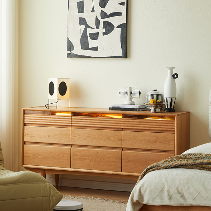 Contemporary Horizontal Double Dresser Wooden Storage Chest Dresser for Bedroom