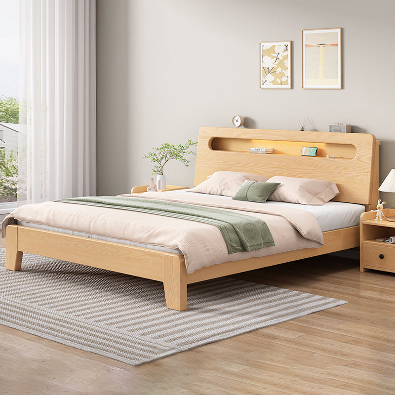 Contemporary Standard Bed Solid Wood Storage Panel Bed with Headboard