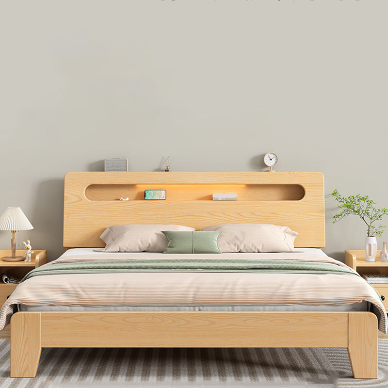 Contemporary Standard Bed Solid Wood Storage Panel Bed with Headboard