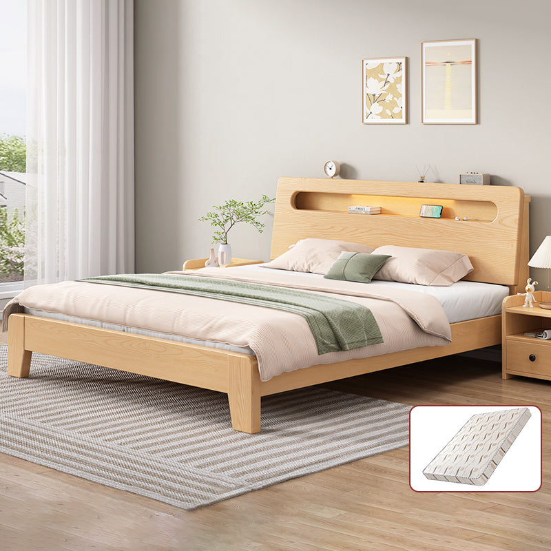 Contemporary Standard Bed Solid Wood Storage Panel Bed with Headboard