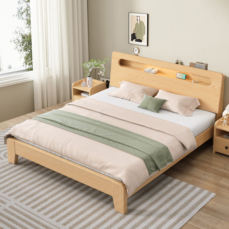 Contemporary Standard Bed Solid Wood Storage Panel Bed with Headboard