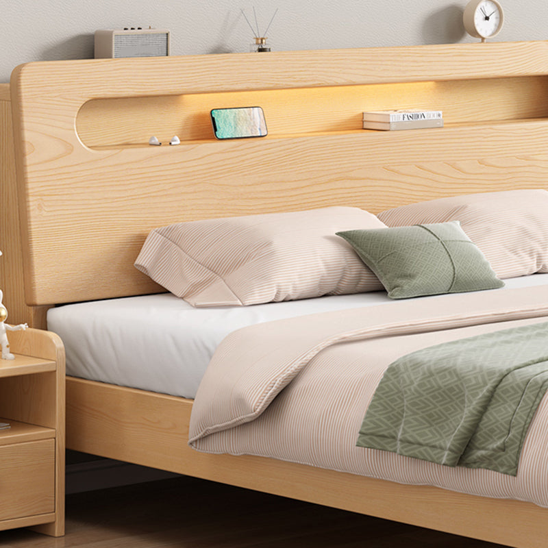 Contemporary Standard Bed Solid Wood Storage Panel Bed with Headboard