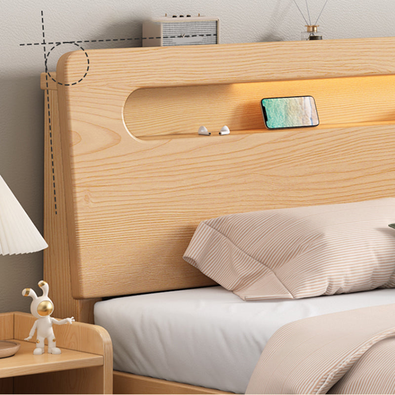 Contemporary Standard Bed Solid Wood Storage Panel Bed with Headboard