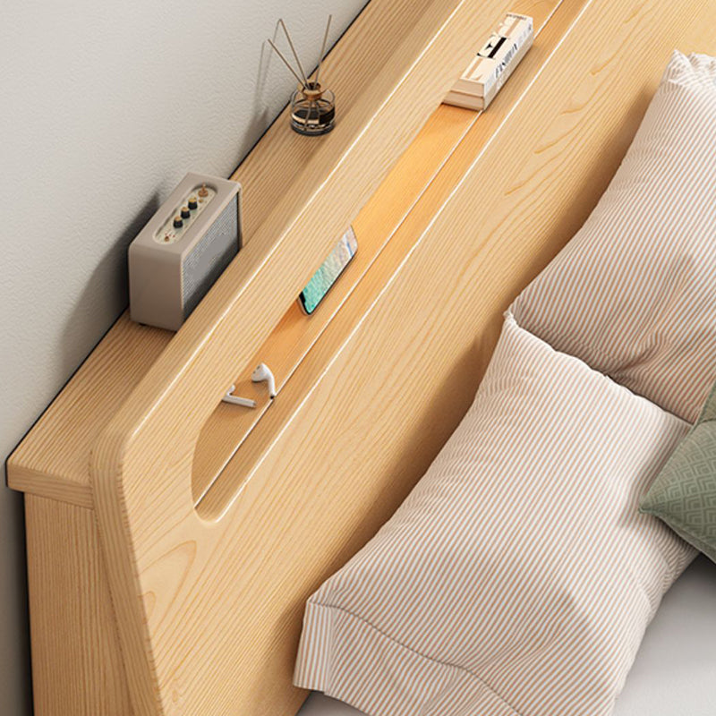 Contemporary Standard Bed Solid Wood Storage Panel Bed with Headboard