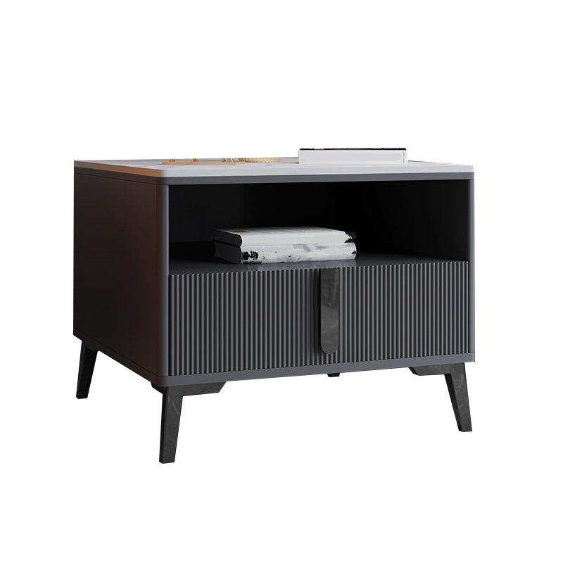 4 Legs Glam Side Table Stone Top Side Table with Shelf and Drawer