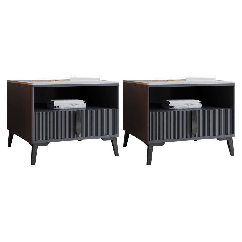 4 Legs Glam Side Table Stone Top Side Table with Shelf and Drawer