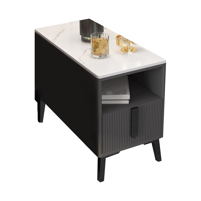 4 Legs Glam Side Table Stone Top Side Table with Shelf and Drawer
