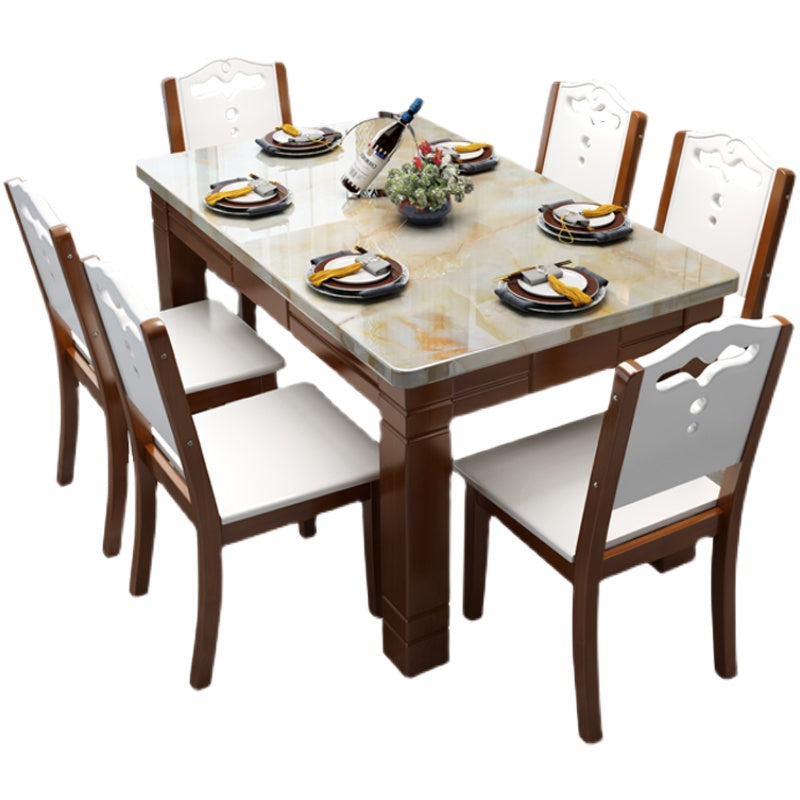 Contemporary Rectangle Dining Site Table Marble Dining Room Collection with 4-foot