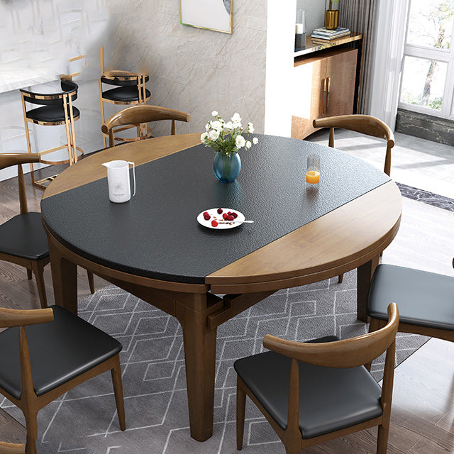 4 Legs Dining Table Modern Style Round Stone Dinette Table with Drop-Leaf