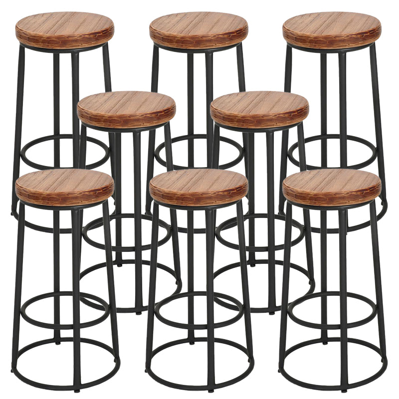Backless Dining Stool Round Armless Bar Stool with Metal Base