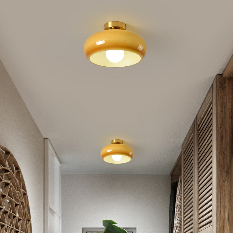 Contemporary Glass Shaded Ceiling Light Golden Flush Mount Lighting for Foyer