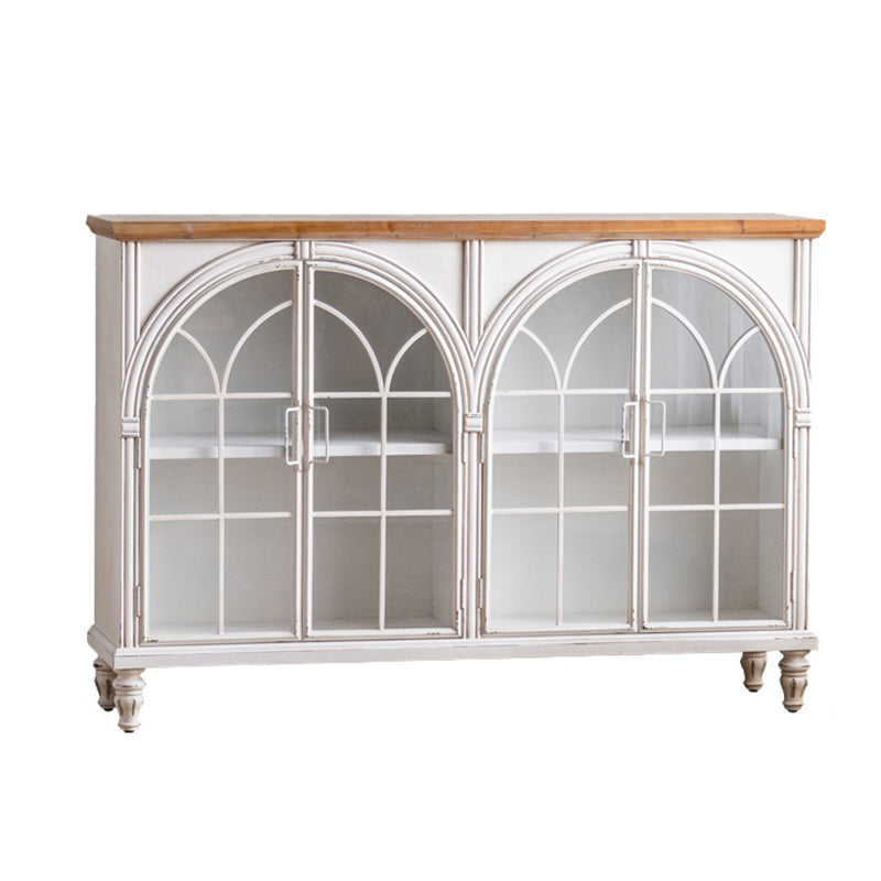 Traditional Glass Doors Display Stand Pine Wood Storage Cabinet for Dining Room