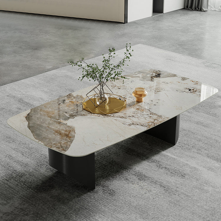 16.53" Tall Slate Top Coffee Table Stainless Steel Base Cocktail Table