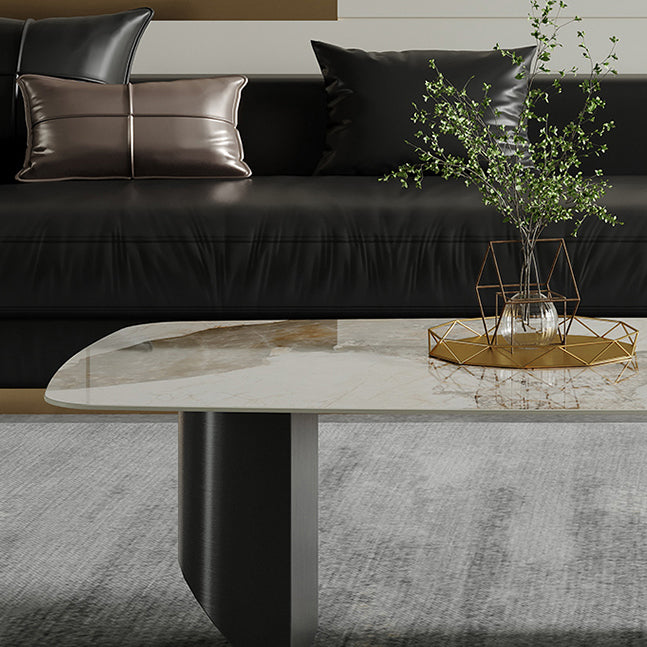 16.53" Tall Slate Top Coffee Table Stainless Steel Base Cocktail Table