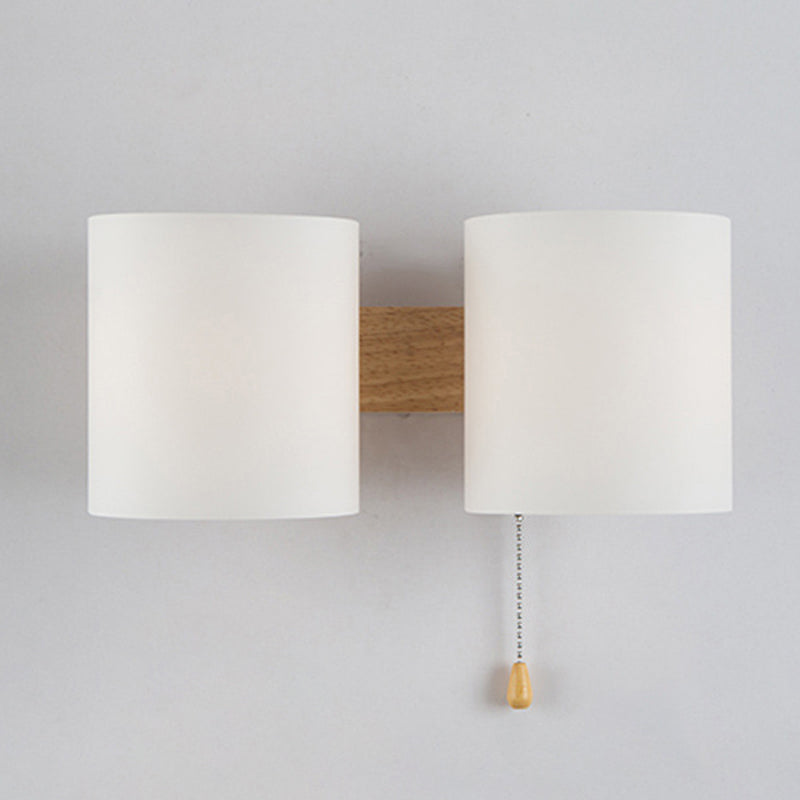 Wood Bath Vanity Lighting Modern White Shade Wall Light Sconces