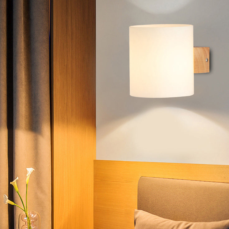 Wood Bath Vanity Lighting Modern White Shade Wall Light Sconces