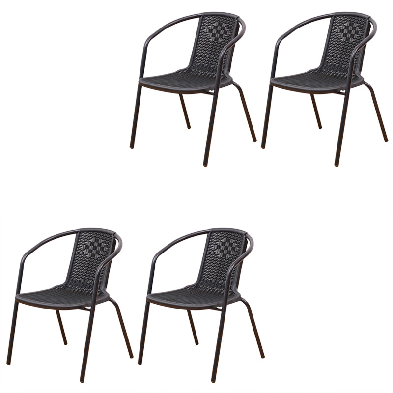 Modern Outdoor Bistro Chairs Faux Rattan With Arm Stacking Plastic Dining Chairs
