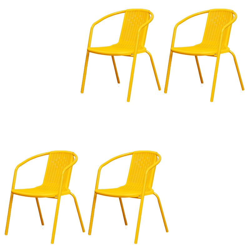 Modern Outdoor Bistro Chairs Faux Rattan With Arm Stacking Plastic Dining Chairs