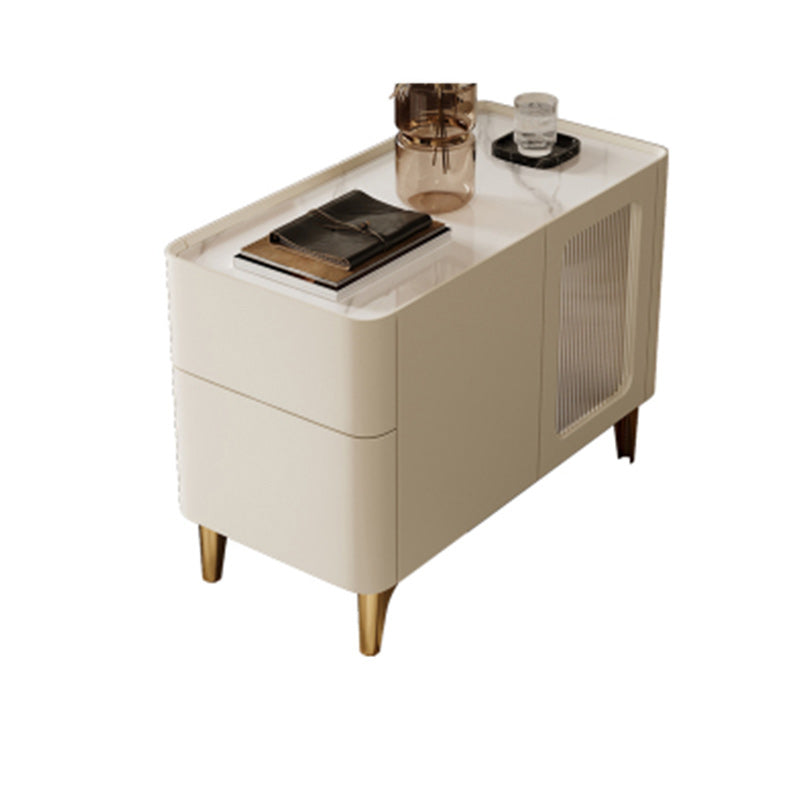 4 Legs End Table Set No Distressing Rectangular Side Table with 2 Drawers