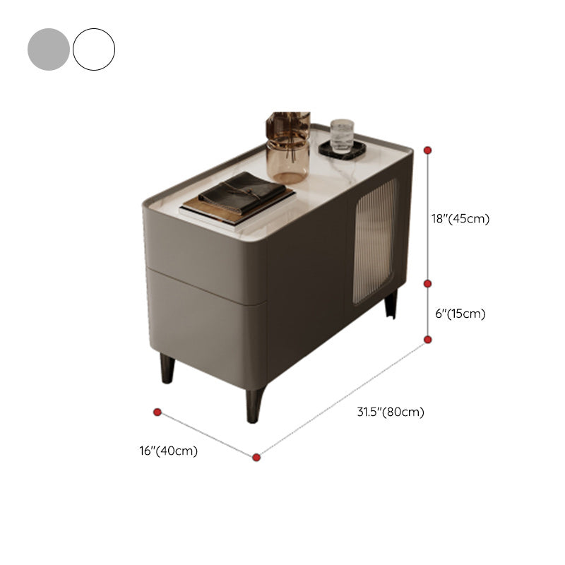 4 Legs End Table Set No Distressing Rectangular Side Table with 2 Drawers