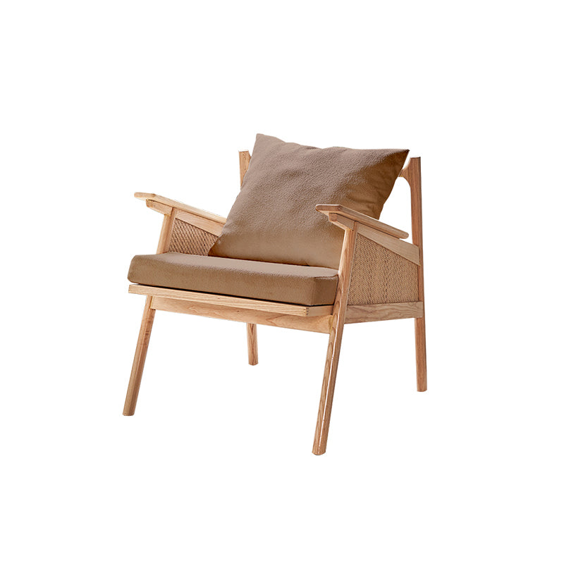 Scandinavian Solid Wood Accent Armchair with Pillow Back and 4 Legs