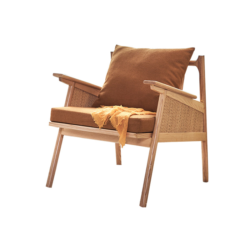 Scandinavian Solid Wood Accent Armchair with Pillow Back and 4 Legs