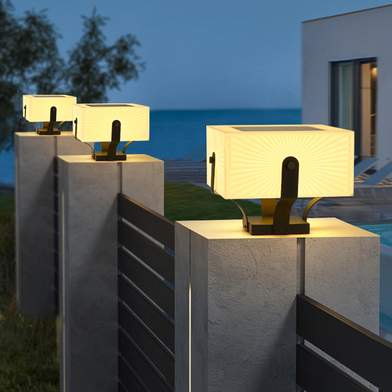 LED Solar Energy Pillar Lamp Stainless Steel Outdoor Light with Acrylic Shade for Garden