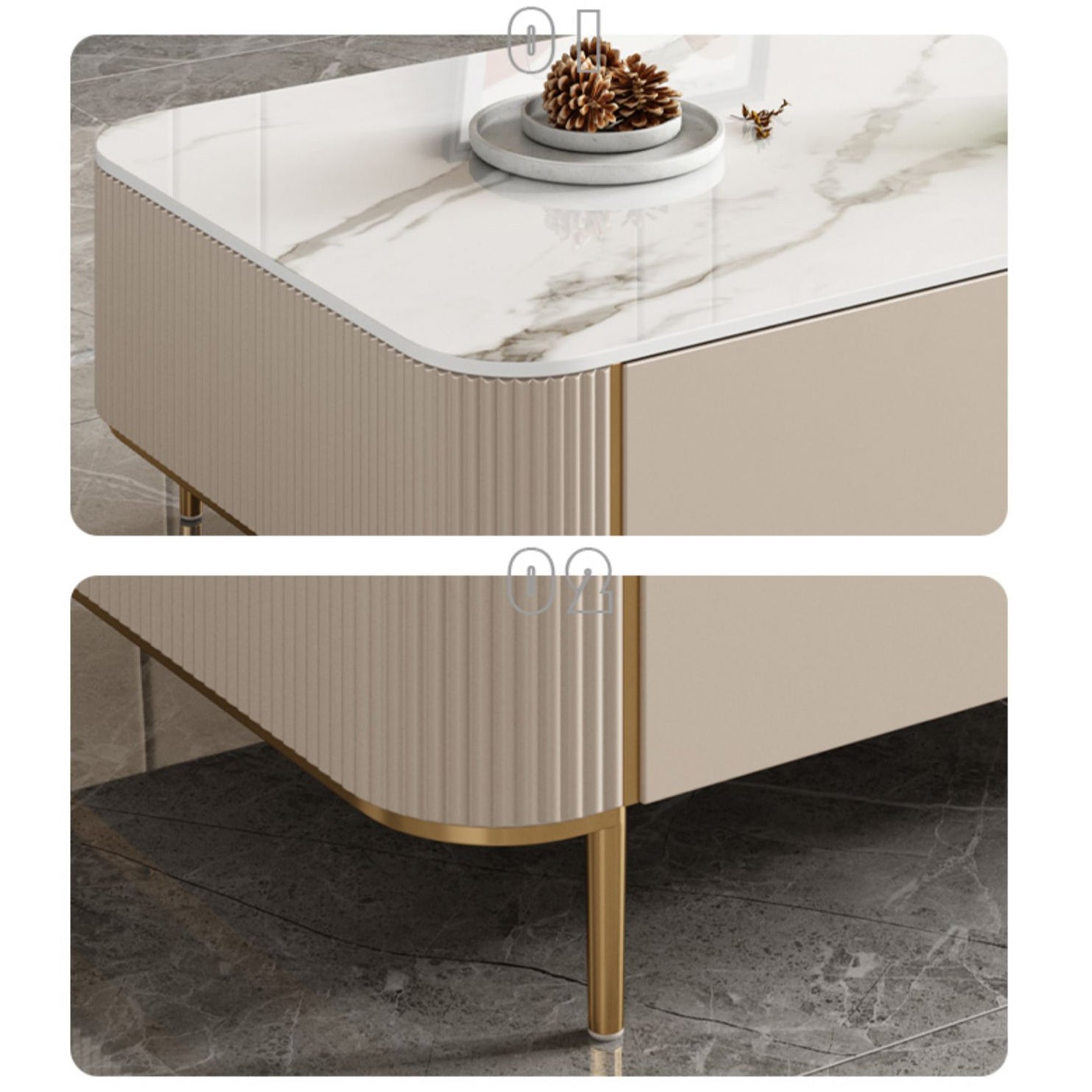 2 Drawers Rectangular Slate Top Coffee Table 4 Legs Cocktail Table