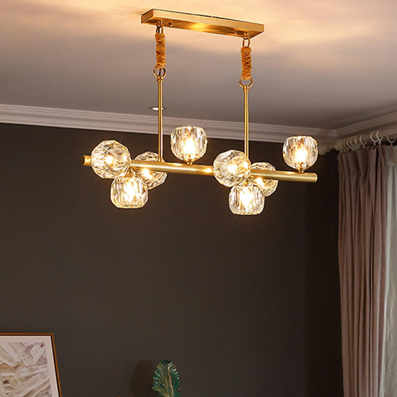 Modern Kitchen Island Light Brass & Crystal Pendant Ceiling in Gold & Clear