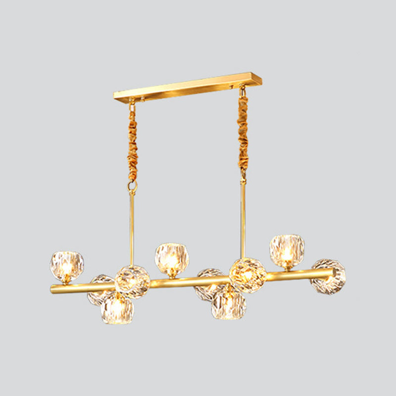 Modern Kitchen Island Light Brass & Crystal Pendant Ceiling in Gold & Clear