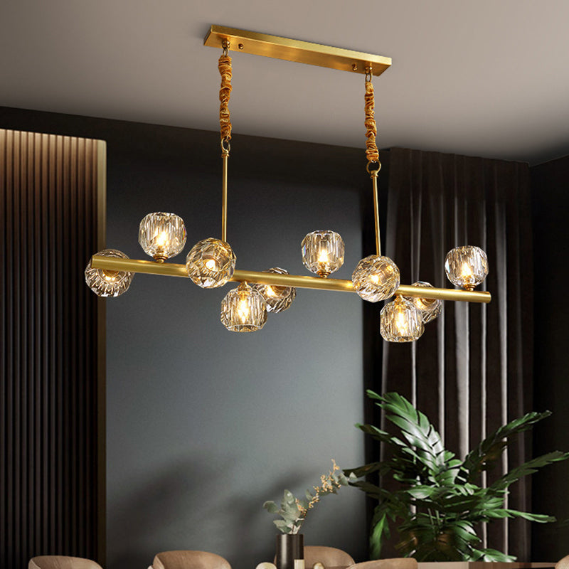 Modern Kitchen Island Light Brass & Crystal Pendant Ceiling in Gold & Clear