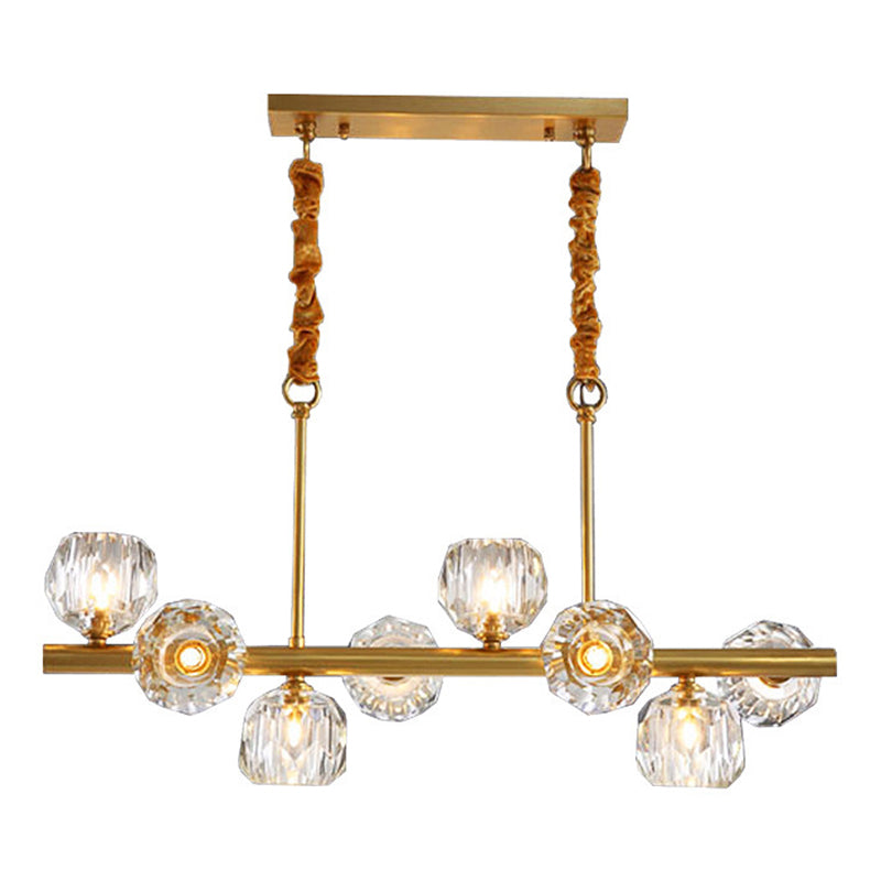 Modern Kitchen Island Light Brass & Crystal Pendant Ceiling in Gold & Clear