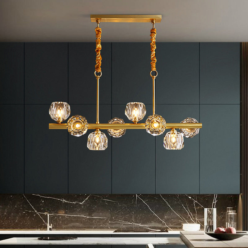 Modern Kitchen Island Light Brass & Crystal Pendant Ceiling in Gold & Clear